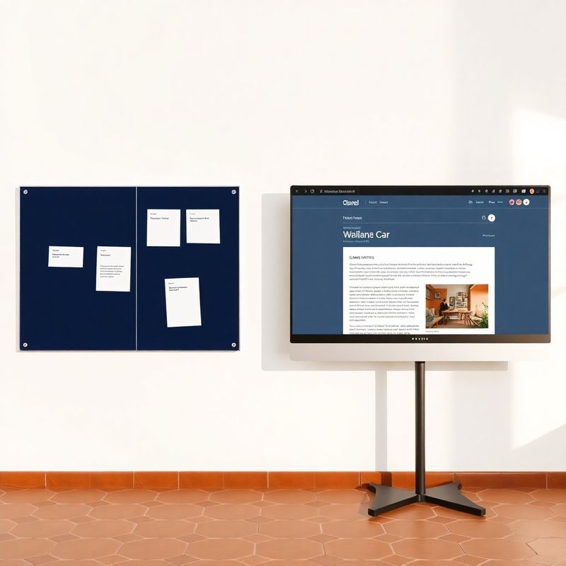 Pantalla dividida con tablero kanban y navegador mostrando un artículo publicado