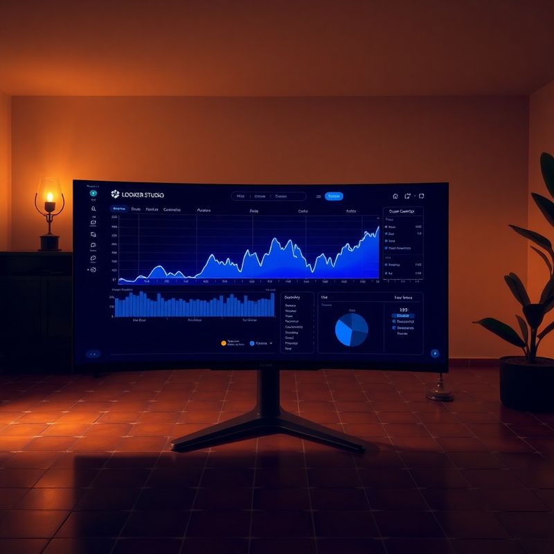 Panel de Looker Studio con gráficos en tonos índigo y azul eléctrico